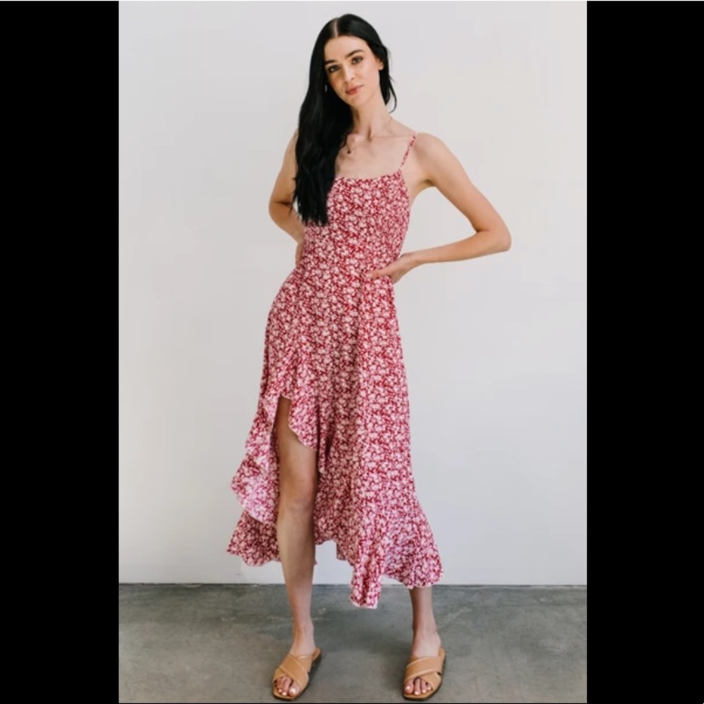 Floral Pink Ruffle Midi Dress